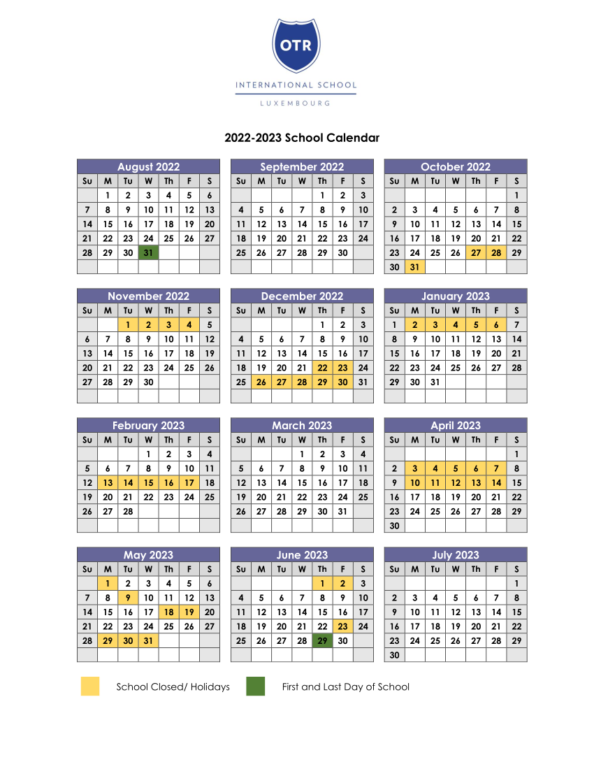OTR School calendar 2022-2023