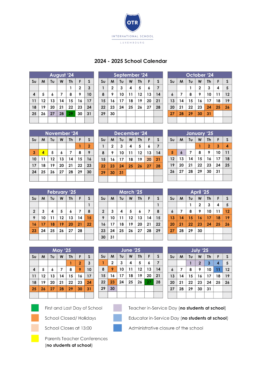 2024-2025 OTR school calendar